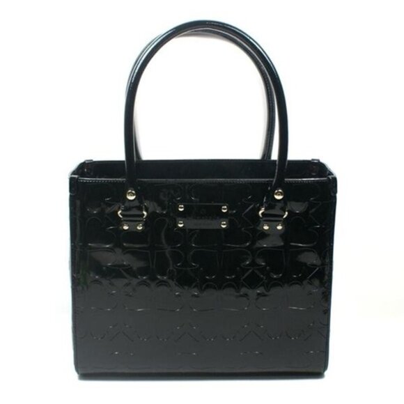 Kate Spade Quinn Embossed Ace Of Spades Tote Bag Black Patent Leather Satchel - Picture 1 of 12